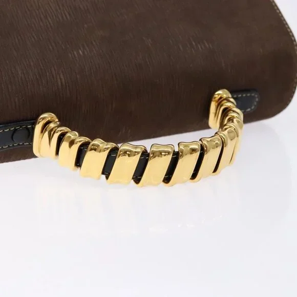 LOEWE Velazquez Hand Bag Leather Suede Brown Black gold Auth Totes